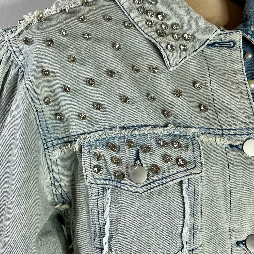 POL Light and Dark Blue Studded Denim Jacket M - Picture 17 of 17
